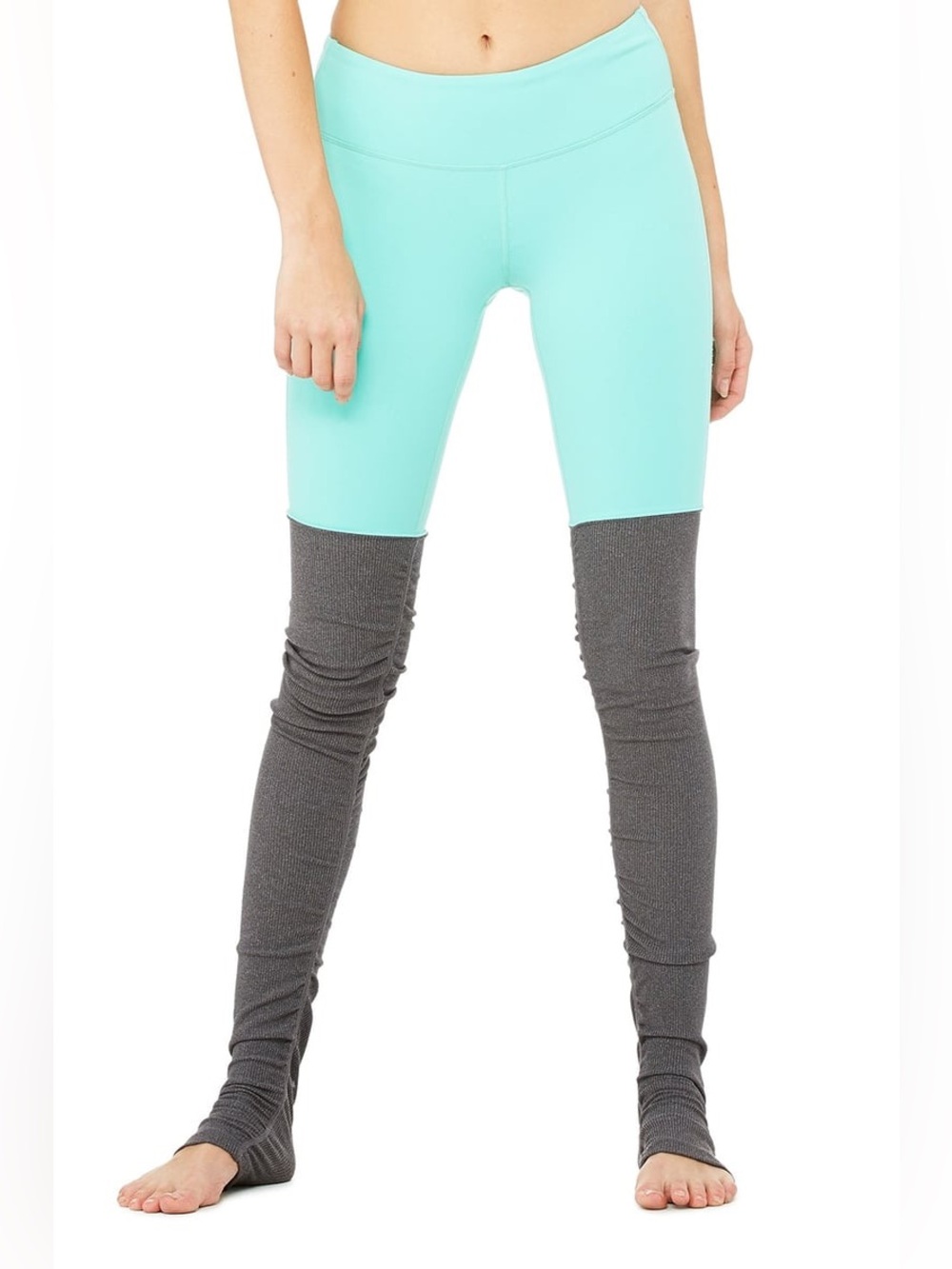 ALO YOGA Women’s Goddess Ribbed Two-Tone Gray and Teal Leggings Size Small